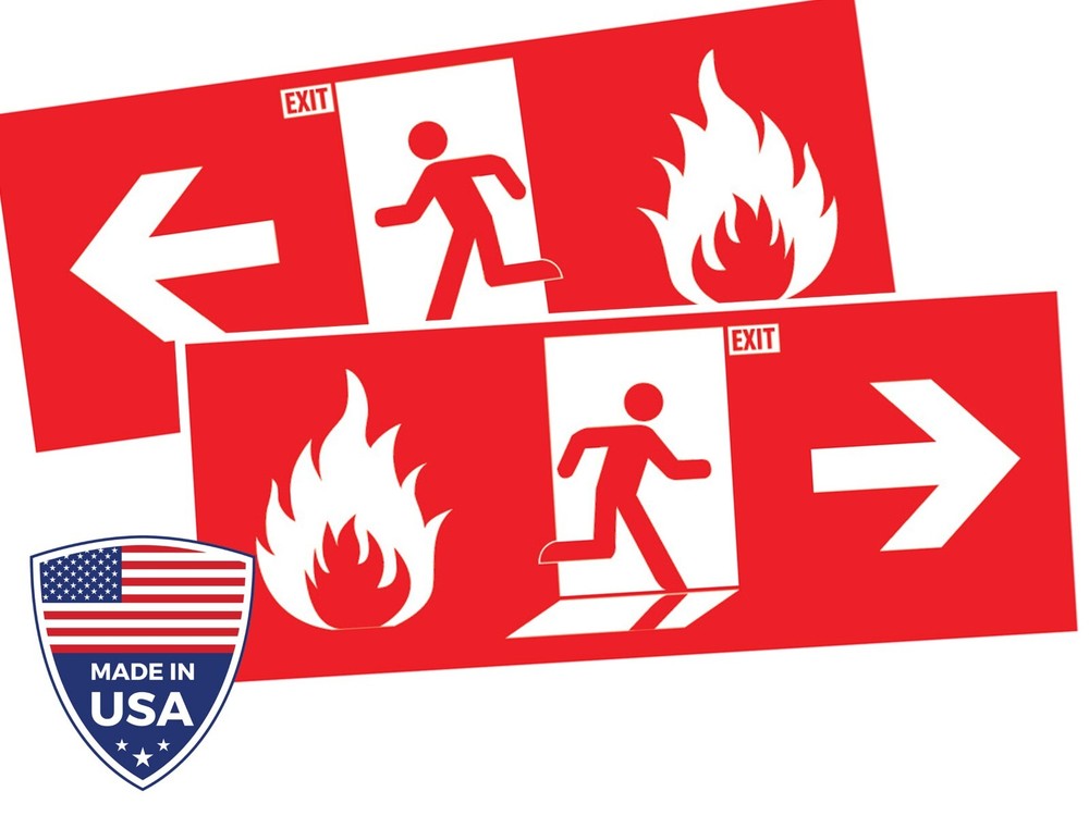 2 x Fire Exit Indicator Sticker - Office Safety Notice - Emergency Sign Decal