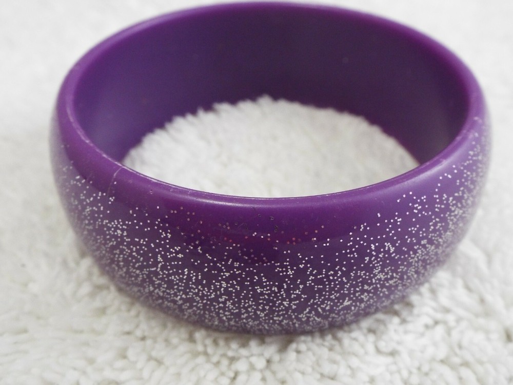 Purple Plastic Bangle Bracelet + Bead Pierced Earrings (A8)