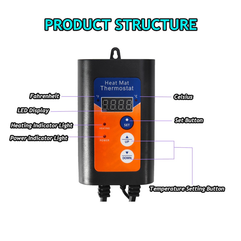 Digital Heat Mat Thermostat Temperature Controller 40–108 ℉ for Seed Germination