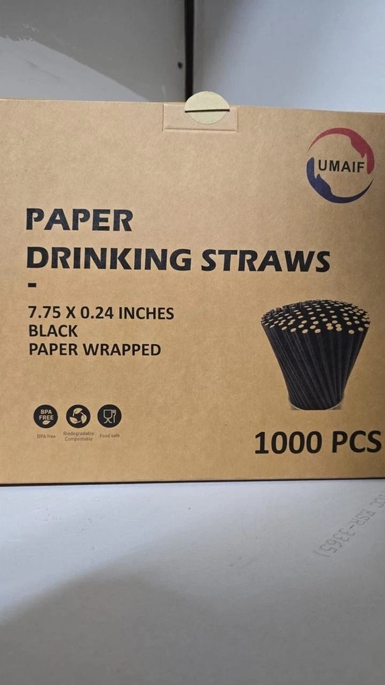 Drinking Paper Wrapped Straws Biodegradable Compostable 7.75 x 0.24" (1000 PCS)