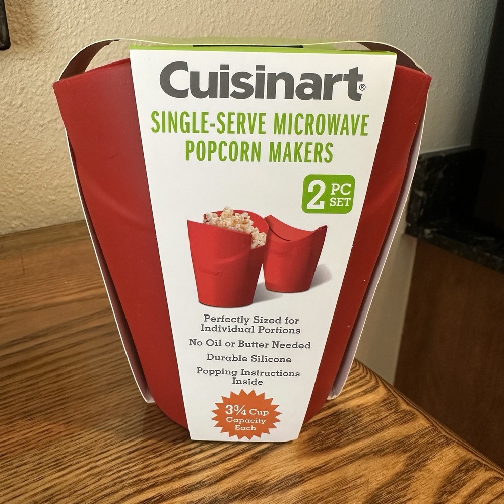 Cuisinart Single Serve Red Silicone Microwave Popcorn Makers 2pc Set NWT
