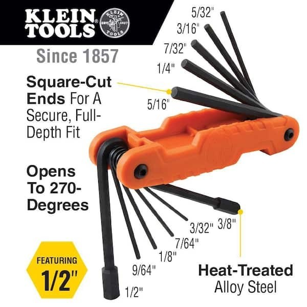 Klein Tools Heavy Duty Pro Folding Hex Key Set 11-Key SAE Sizes