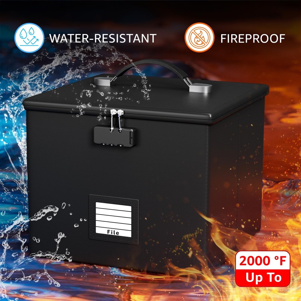 Fireproof File Box Document Organizer Waterproof Locking Storage with Handle