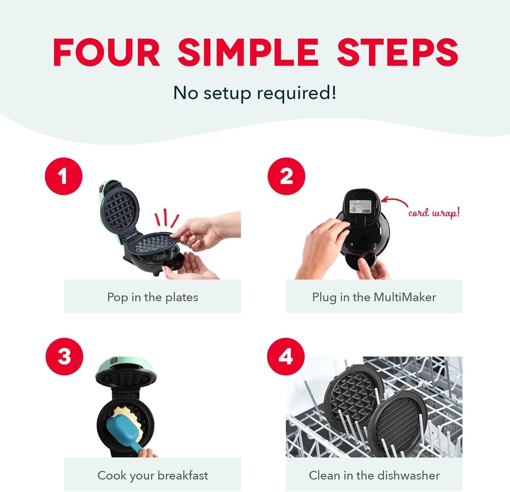 MultiMaker® Mini System Compact Waffle Maker Family Breakfasts Removable Griddle