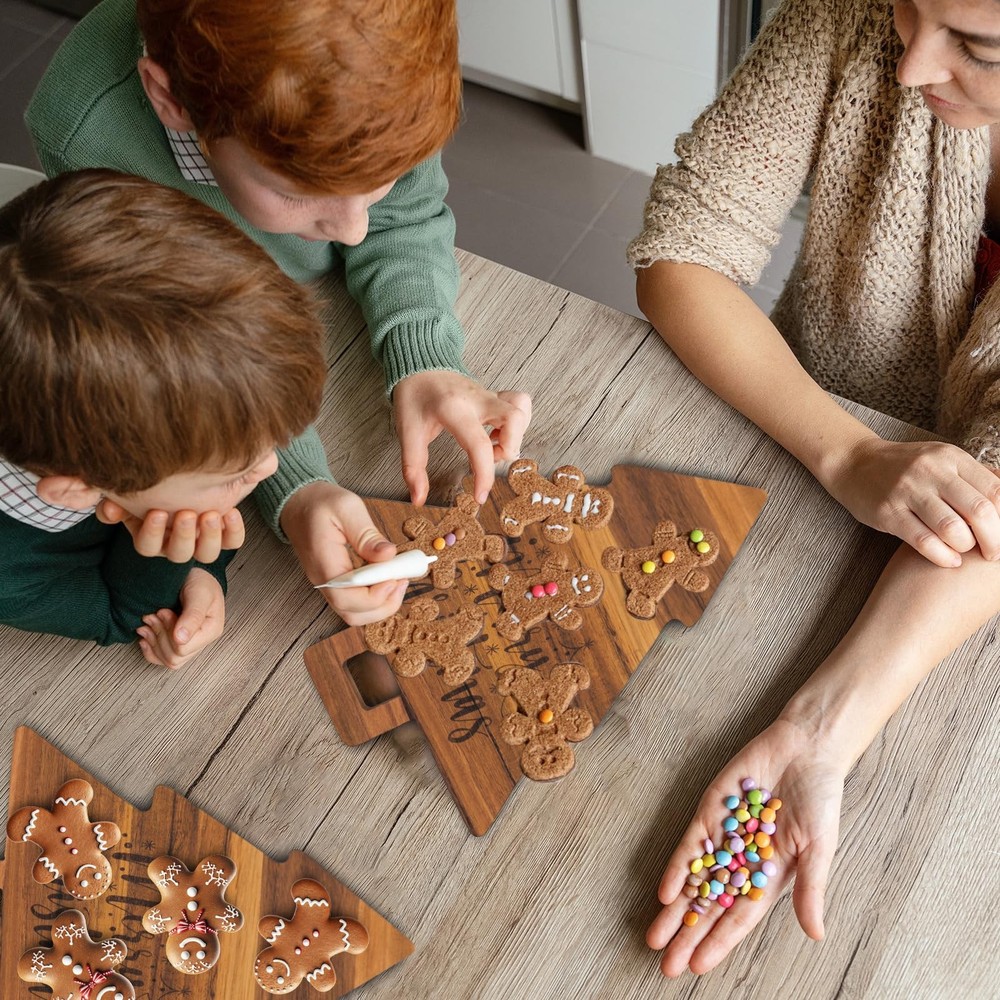 2 Pcs Merry Christmas Wooden Cutting Board Xmas Tree Kitchen Charcuterie Boar...