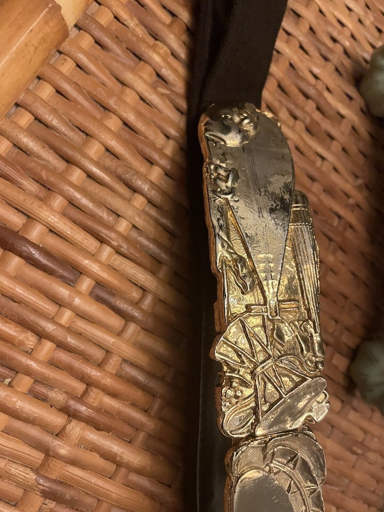 Brutalist Designer Belt Brass Leather 409 Adjustable