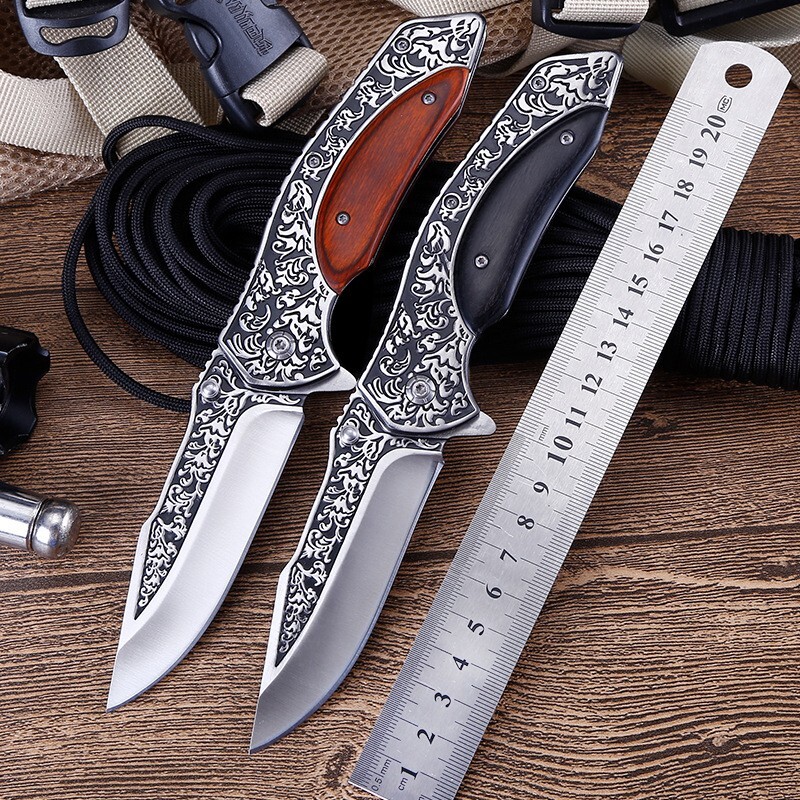 Camping Hunting black handle Folding Survival Knife special piece  