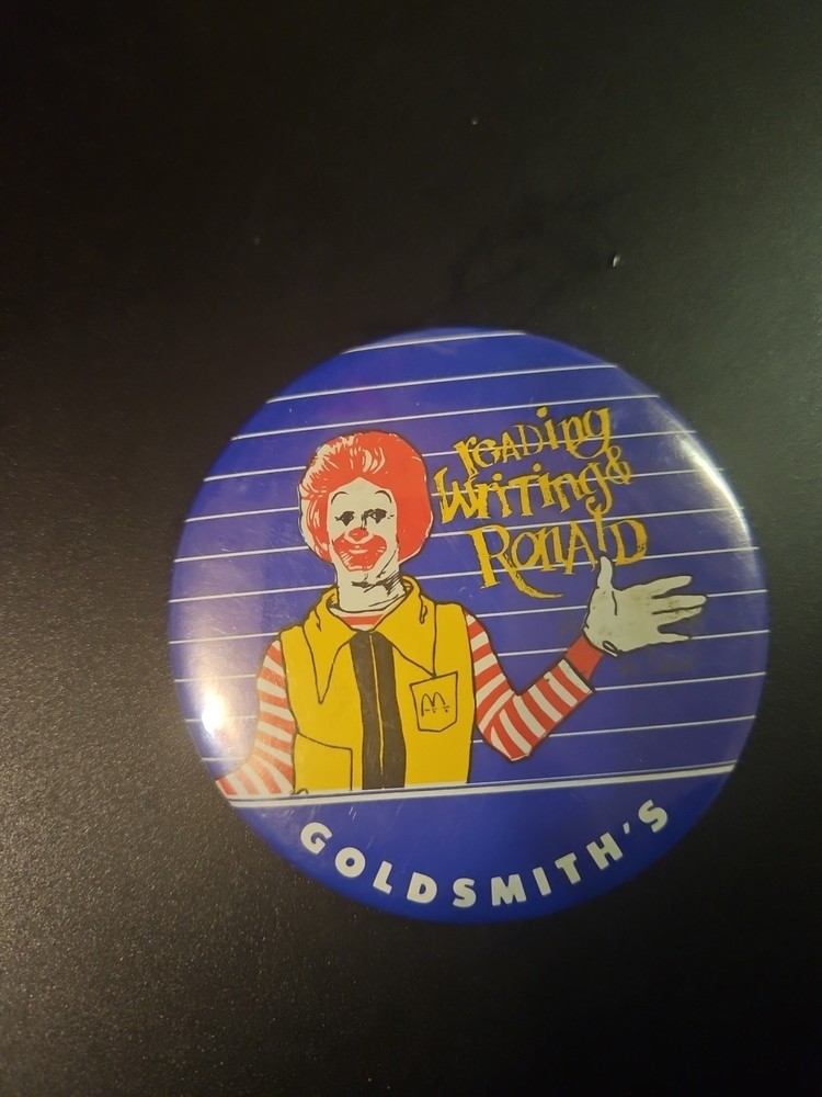1980's McDonald's Reading & Writing Ronald 3" Pinback Button