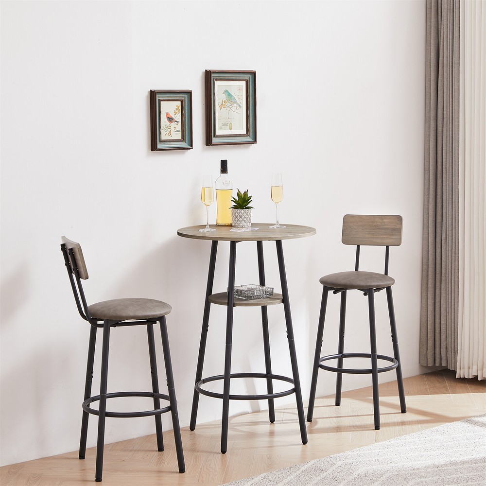 3 Piece Bar Table Set Counter Height Kitchen Table w/ 2 Upholstered Stools US