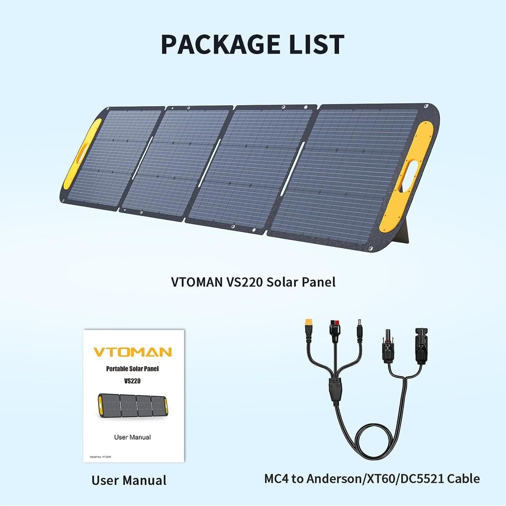 VTOMAN VS220 Portable Solar Panel 220W 19V, 23% Efficiency Foldable Solar Panel