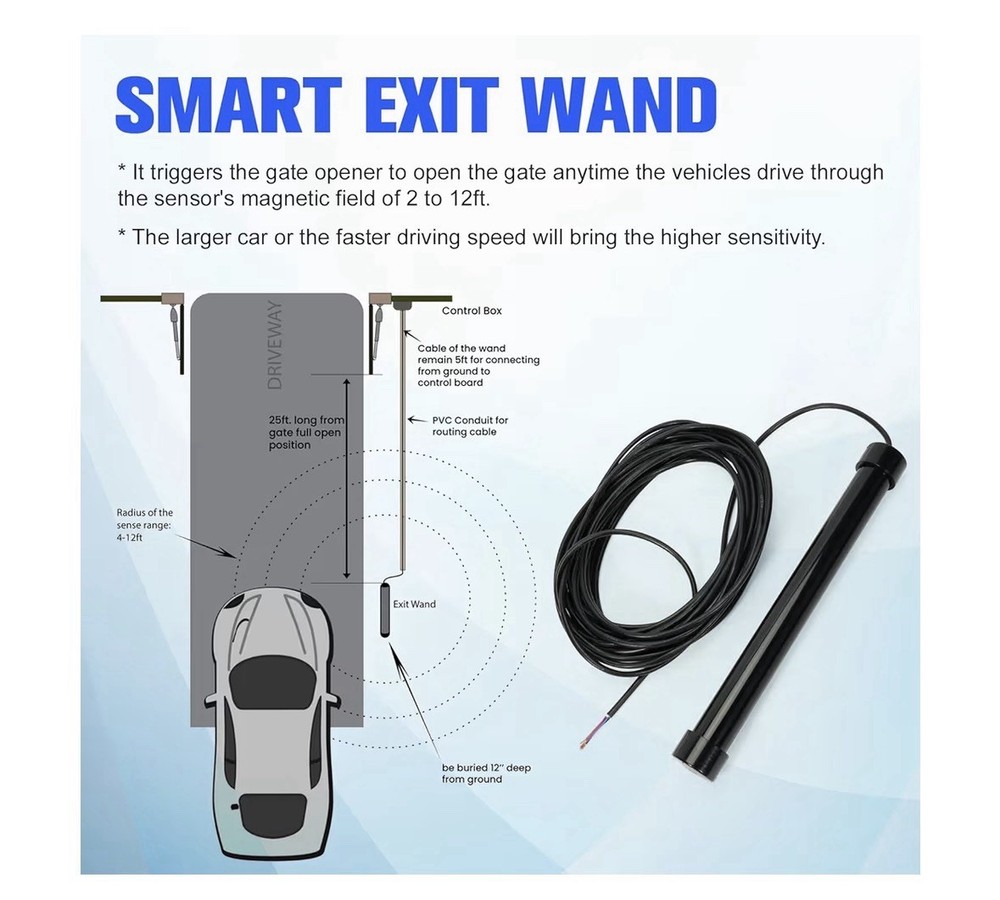 Driveway Gate Vehicle Exit Wand Sensor with 50 Ft Cable Automatic Gate Opener