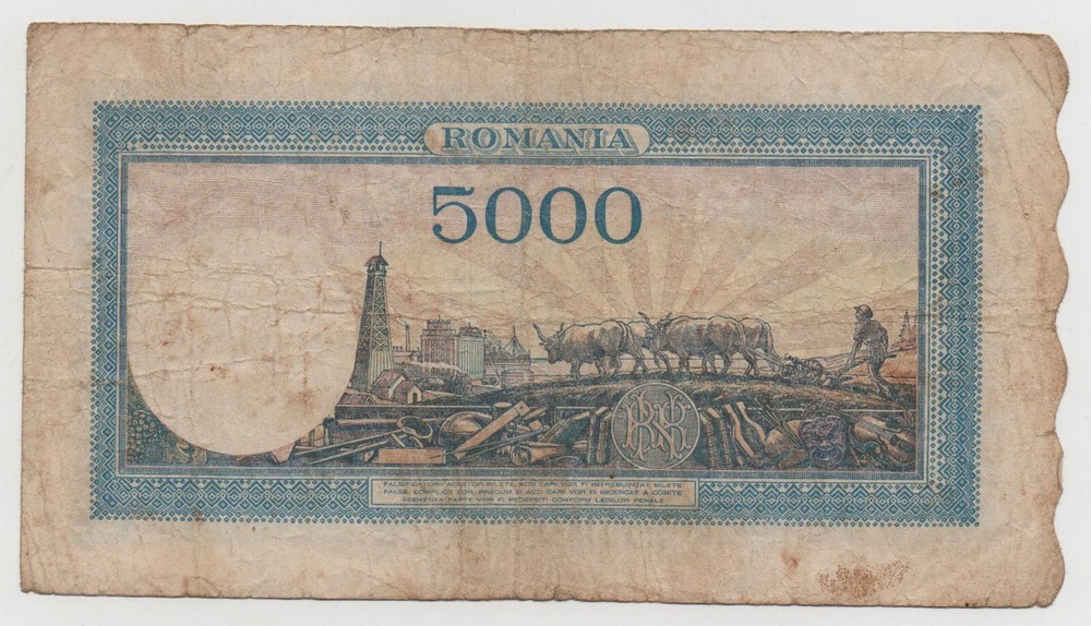 ROMANIA 5000 LEI 1945 PICK 56 A LOOK SCANS