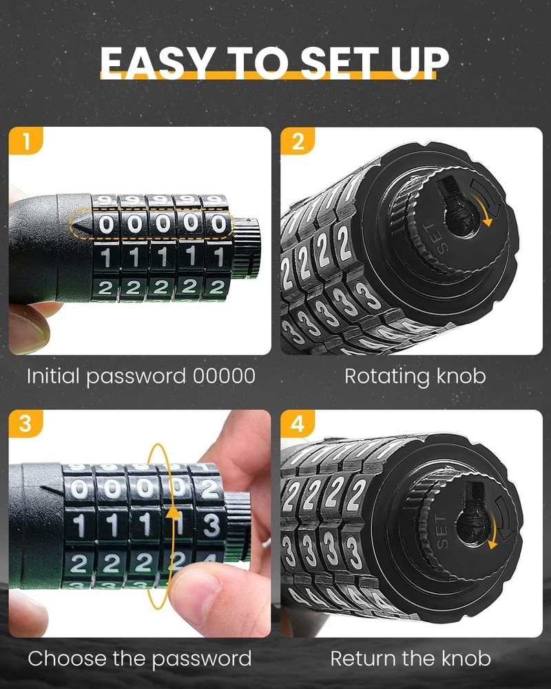 High-Security 5-Digit Combination Bike Lock with Mounting Bracket, Waterproof