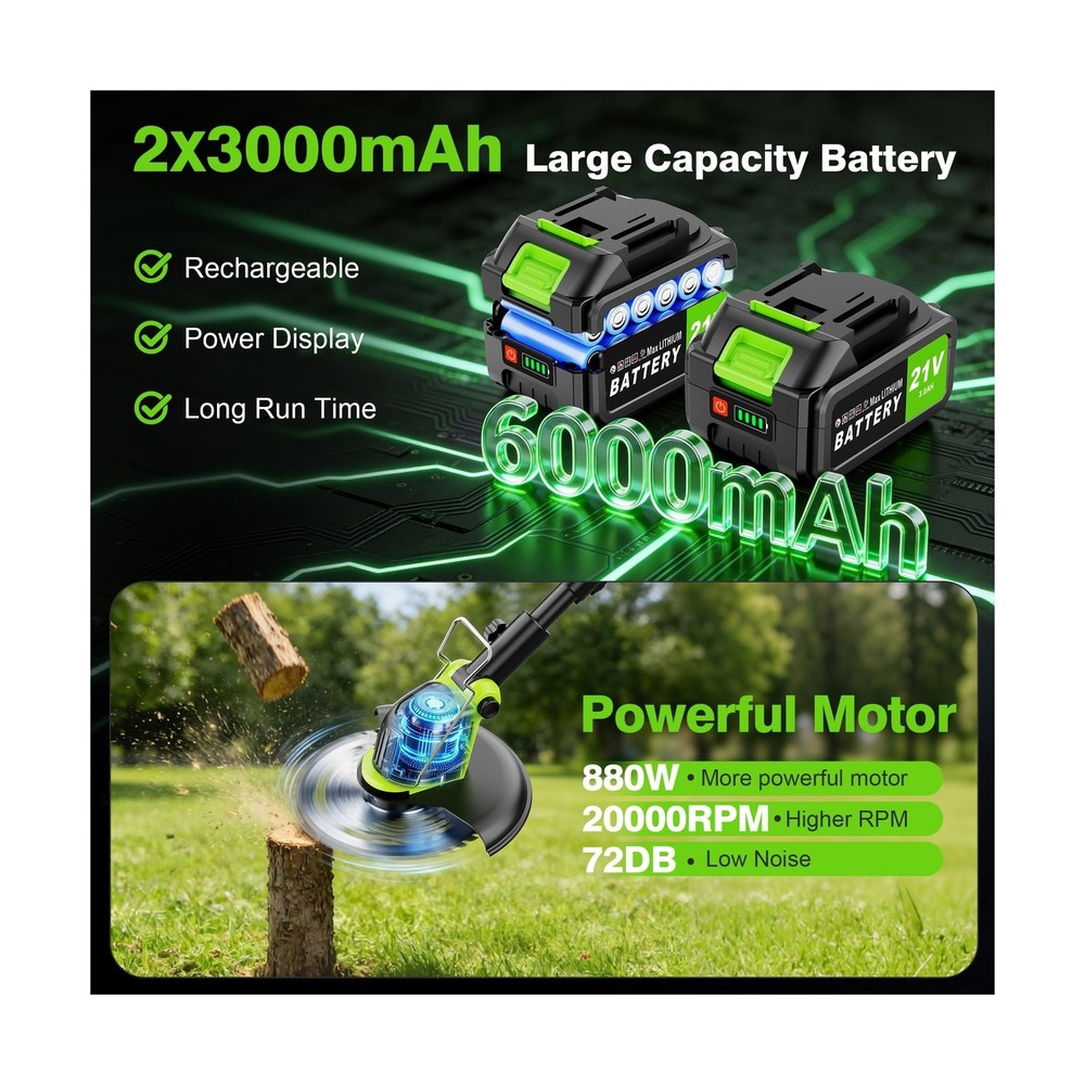 12" Stringless Weed Wacker Cordless Eater, 20000 RPM Powerful Battery Powered...