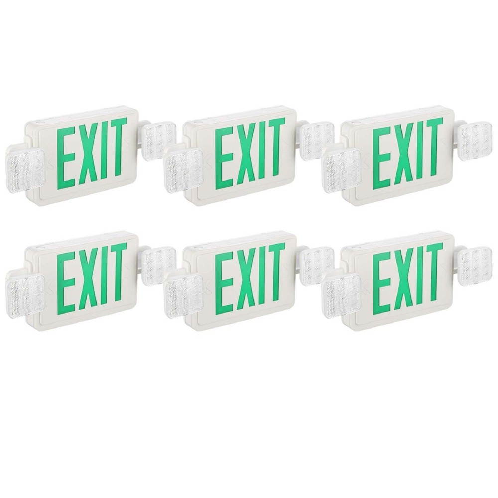 UL Listed Led 6 Packs Led Green Exit Sign with Battery Backup Combo Exit Lights.