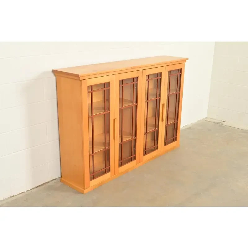 Frank Lloyd Wright Style Mission Arts & Crafts Birch Double Bookcase Cabinet