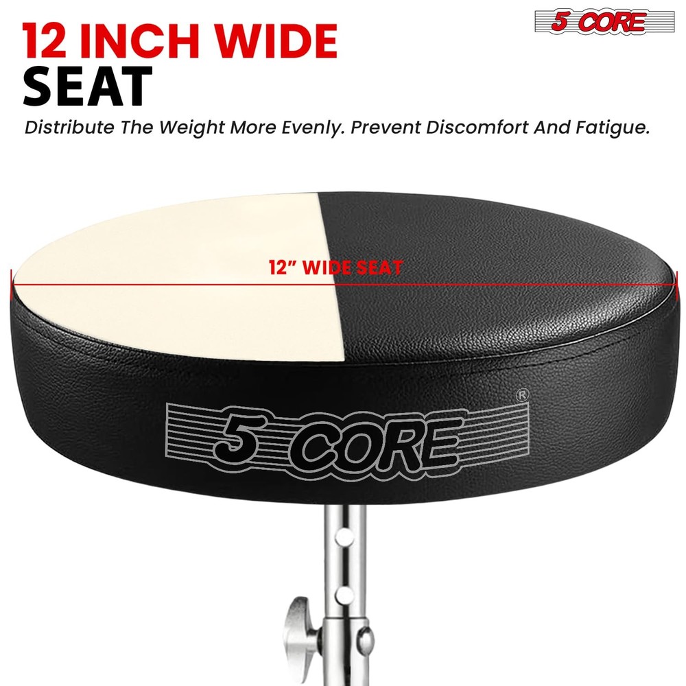 5 CORE Drum Throne 3" Thick Padded Adjustable 21.5" Drummer 12 Inch, Black