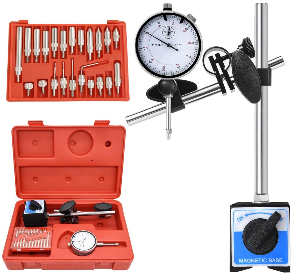 Dial Indicator with Magnetic Base and Point Precision Inspection Set, red