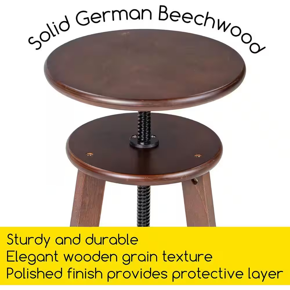 Height Adjustable Drafting Stool with Solid Beech Wood, Walnut Finish, Durable a