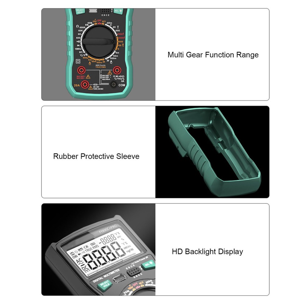 Digital Multimeter 6000 Counts Tester 2000V Voltage Current Capacitance Testing