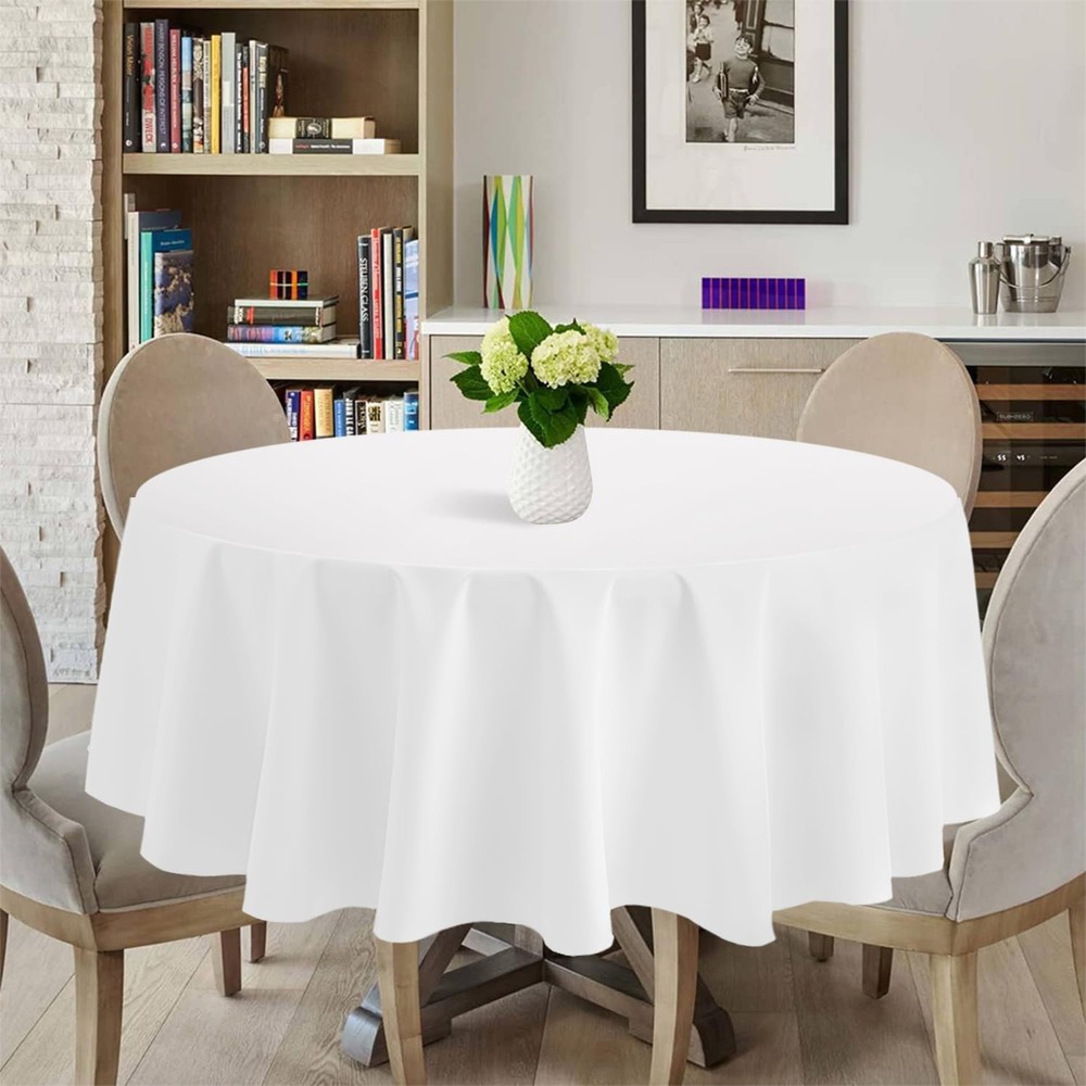White 12 Pack Plastic Tablecloths 84" Disposable Round Table Cloth Plastic Ta...