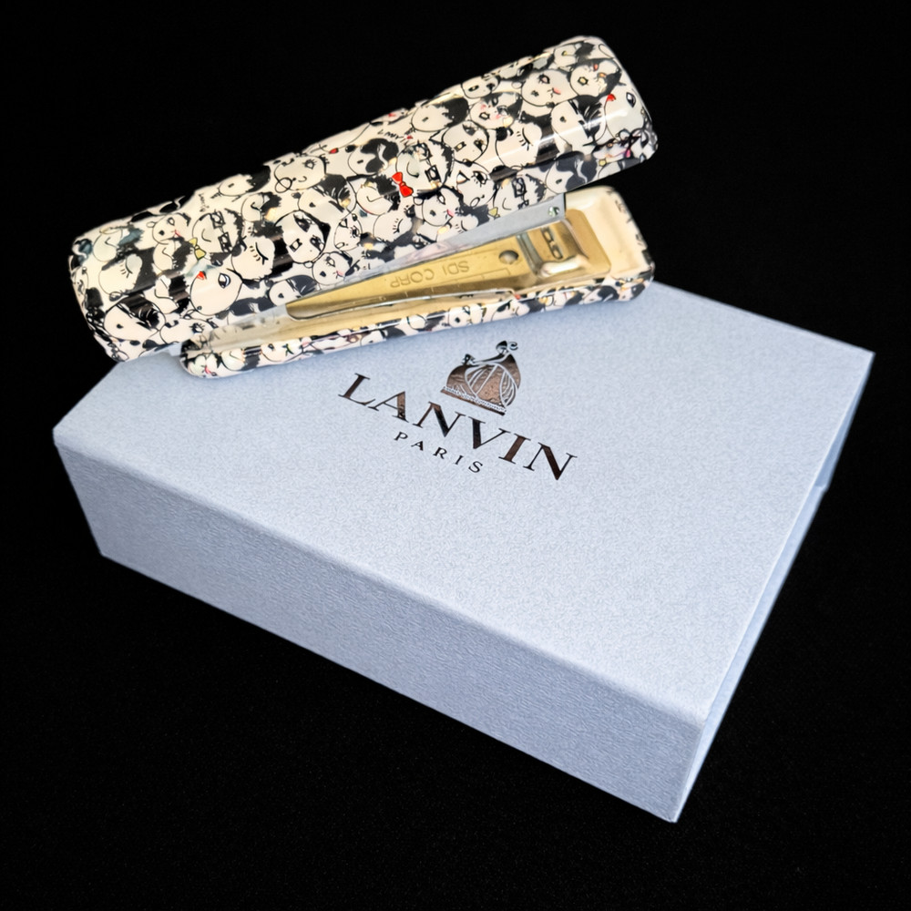 Lanvin Paris Mini Stapler Faces Pattern Designer Luxury Desk Accessory w/ Box