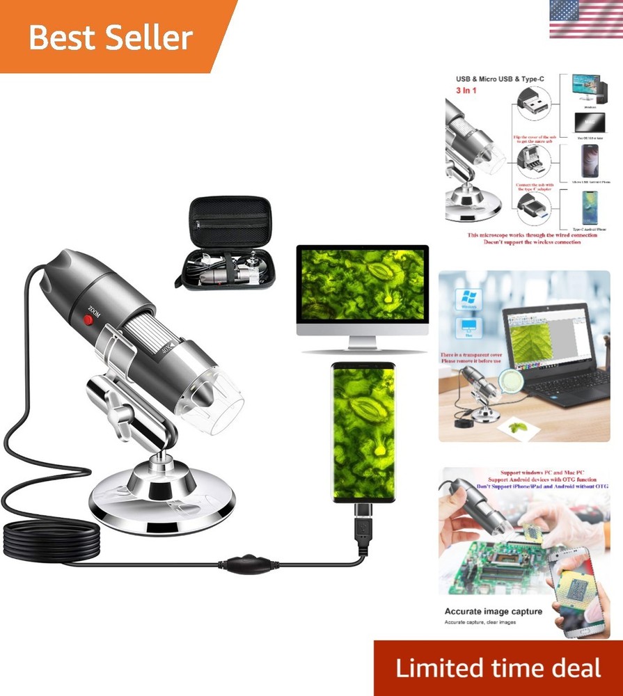 Compact USB Microscope with Stand & Carrying Case, Perfect for Student Use