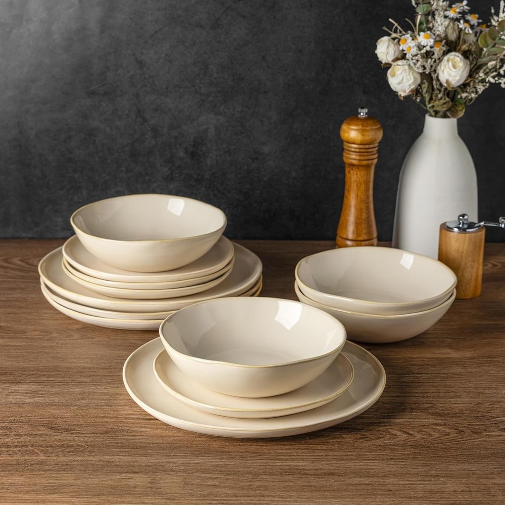 Ceramic Dinnerware Sets,Handmade Reactive Glaze Stoneware Plates & Bowls