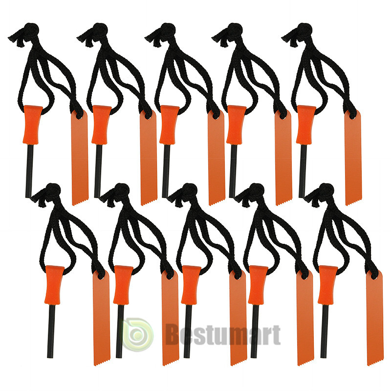 Magnesium Rod 10-Pack Fire Starter w/ Handle and Steel Scraper Flint Striker
