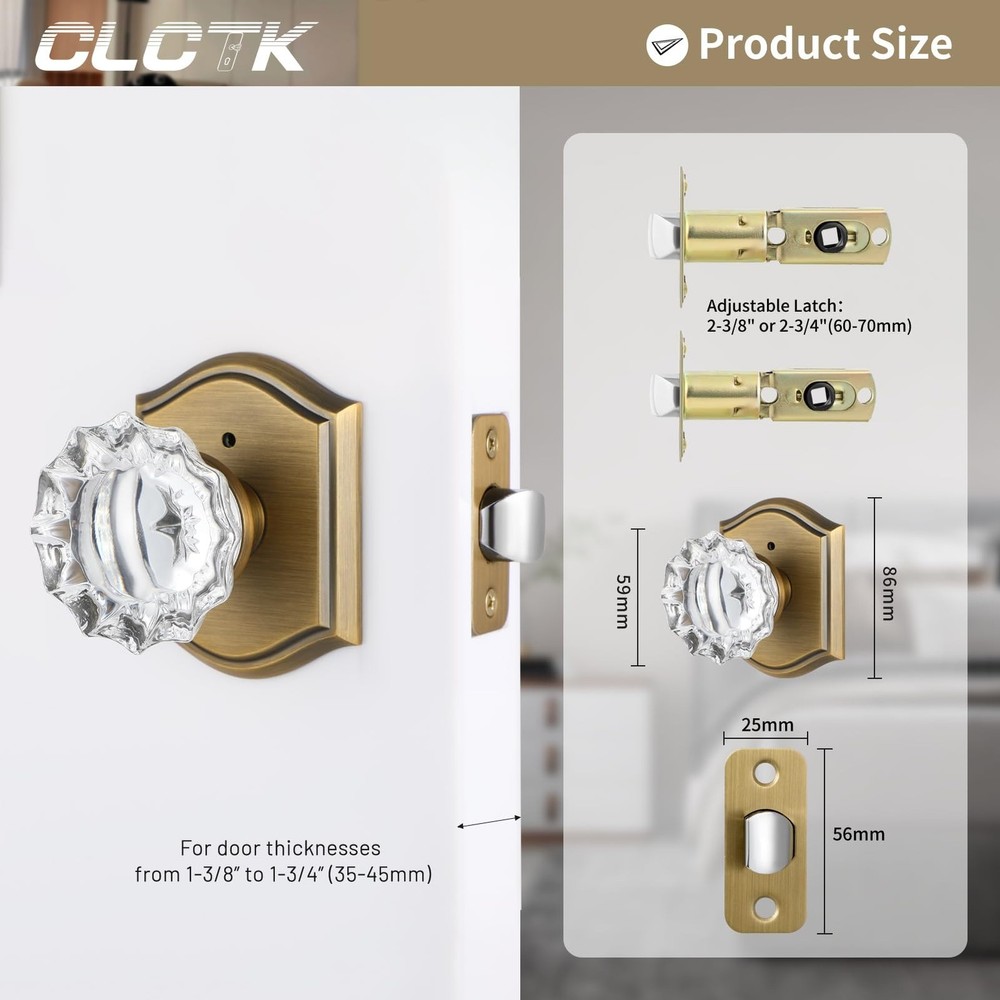 Glass Door Knobs Interior, Vintage Style Privacy Crystal Door Knobs with Lock...