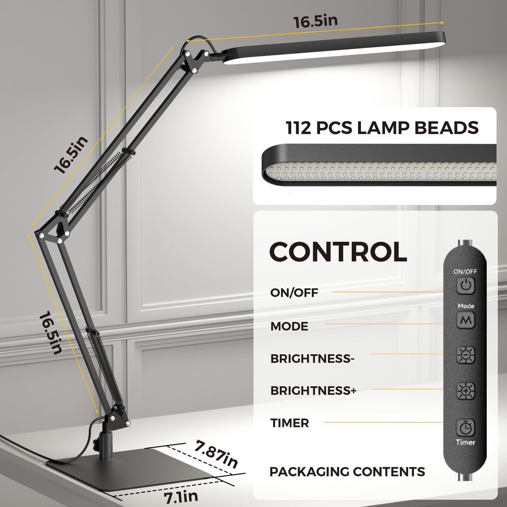 Dimmable LED Desk Lamp with Timer, Eye Protection & Memory Function, 1300LM