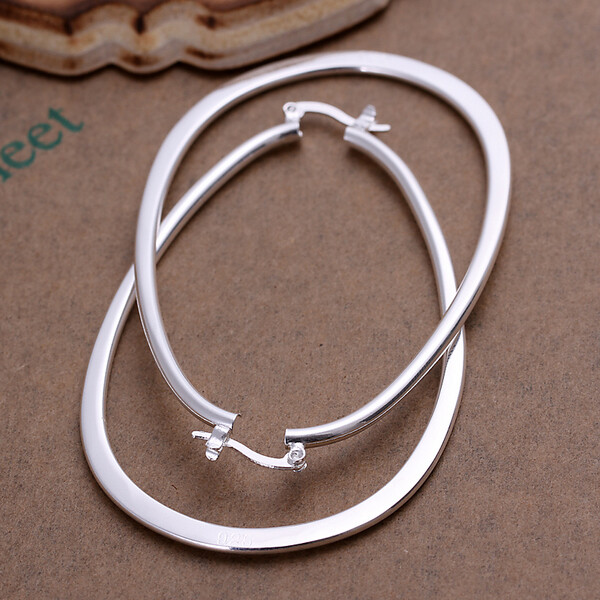 Womens 925 Sterling Solid Silver Elegant Oval Shaped Extra Large Hoop Earrings