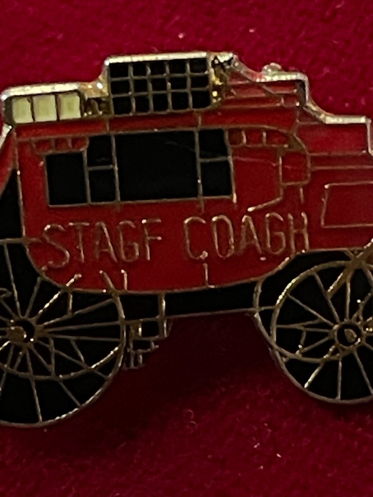 Stage Coach Epoxy Enamel Tie Lapel Pin Red Black Enamel 1"