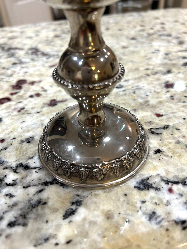 Karshi Jerusalem Kiddush Silver-Tone Cup And Tray Embossed Grape Leaf Design