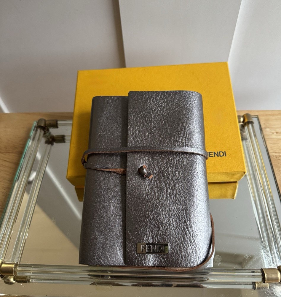 FENDI Leather-covered Notepad Stationery Dark Silver