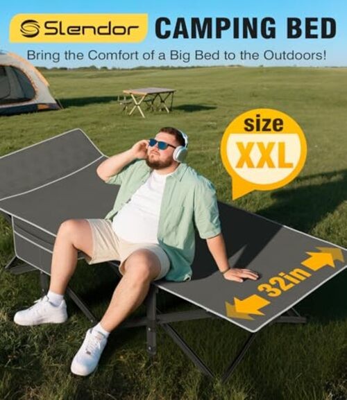 Oversized XXL Camping Cot, Folding Cot for Adults, XX-Large Grey Cot/Grey Pad