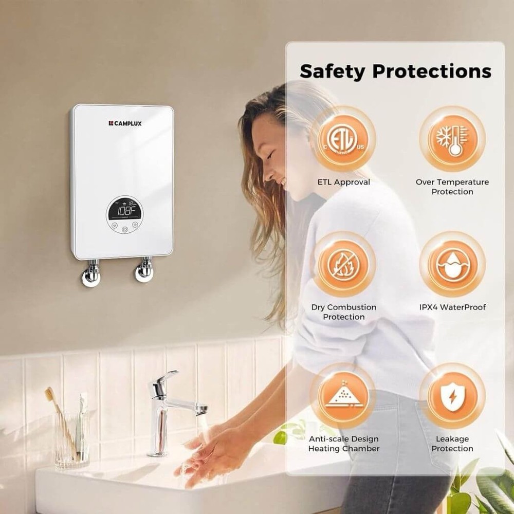 Camplux 4.5Kw Electric Tankless Water Heater Instant Hot Water, Led Display TE05