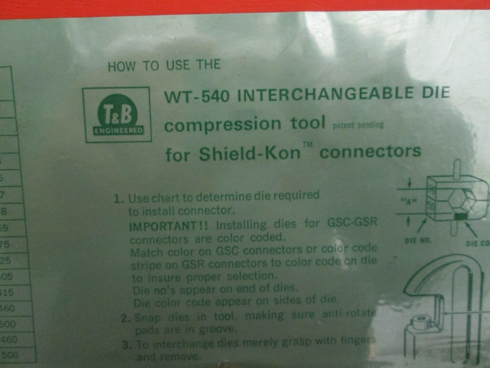 Thomas & Betts T&B WT540 Ratchet Crimp Tool Interchangeable Die Frame with case