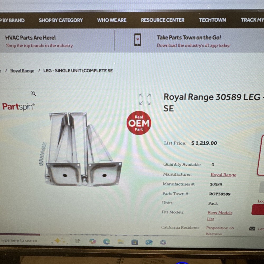 Convection Oven Legs Royal Range