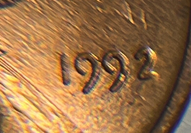 1992 BU Penny Date Error Missing Part Of 2 Toning