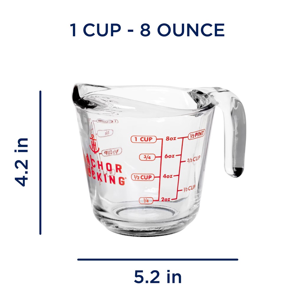 Glass Measuring Cup 1 Cup Anchor Hocking 2 Pack Kitchen Baking Tool