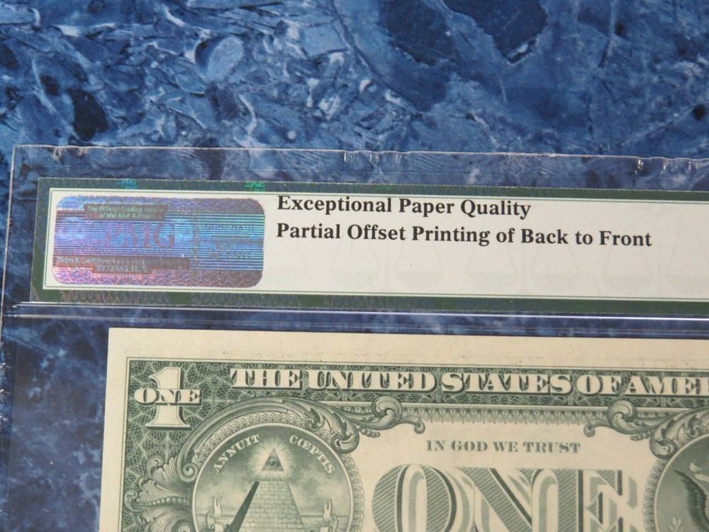 2 1974 $1 FR Notes Chicago Offset Printing Error PMG 64EPQ – Consecutive Serials