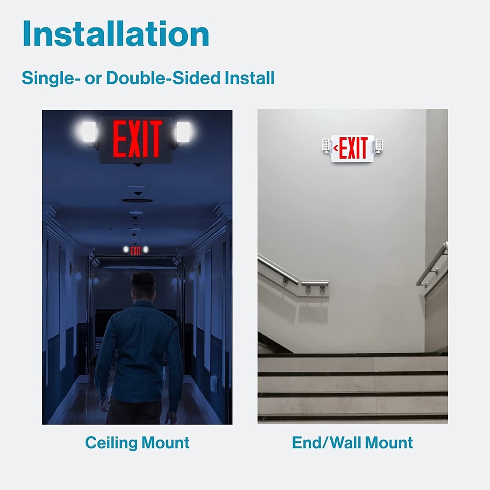 2 Pack LED Exit Sign Emergency Combo Light with Adjustable Two Head Battery UL