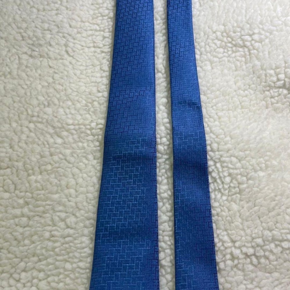 Hermes Blue Silk H Pattern Jacquard Tie Unused with Tag & Box