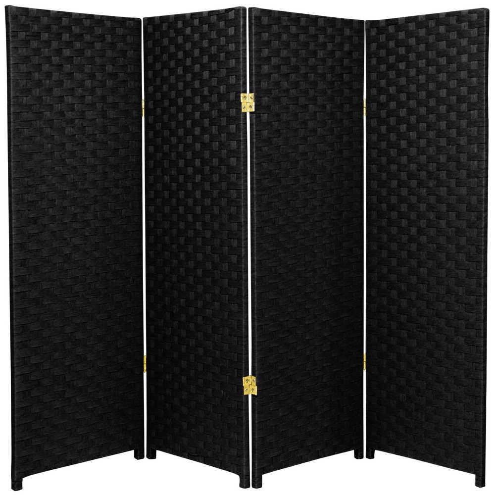 4 ft. Short Woven Fiber Folding Screen - Black - 4 Panel