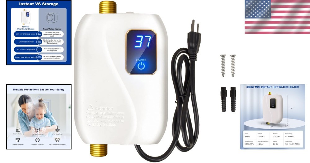 8KW Electric Tankless Hot Water Heater Instant Boiler Shower On Demand