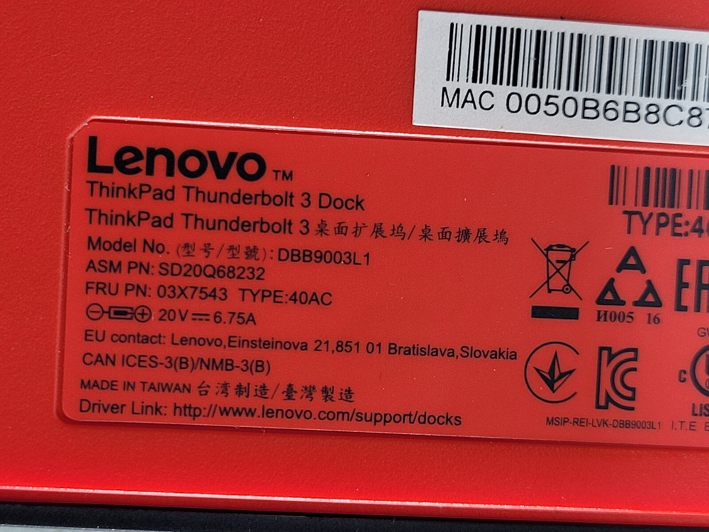 Lenovo ThinkPad 40AC Thunderbolt 3 Docking Station - No Cords