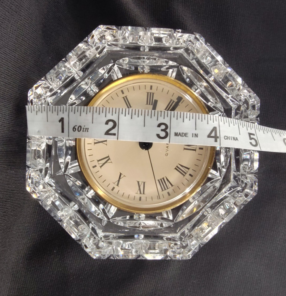 Quartz Table Clock Watch Crystal Cut Glass Frame