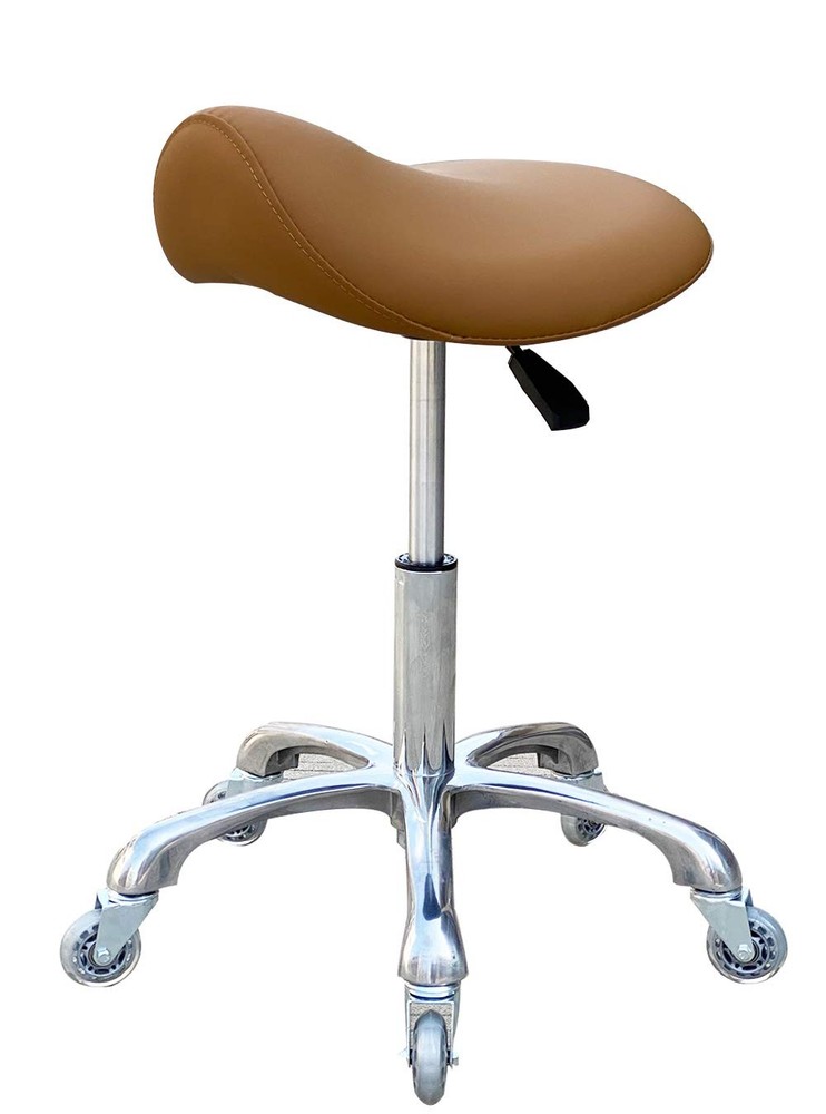 Ergonomic Saddle Stool with Wheels Camel for Salon