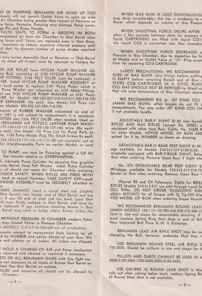 Instructions book Benjamin Beacon Air Rifle 8 page fold out